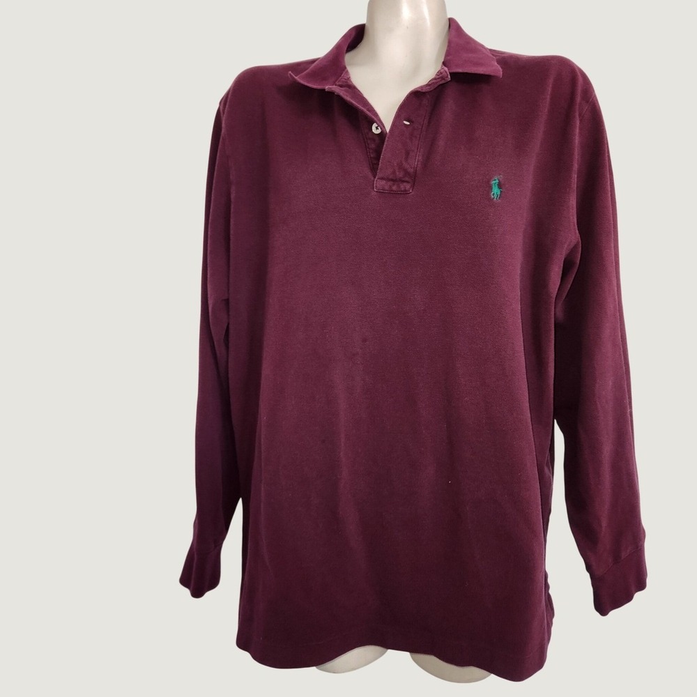 Polo‎ Ralph Lauren Mens XL Burgundy Maroon Long Sleeve Pique Polo Shirt Cotton